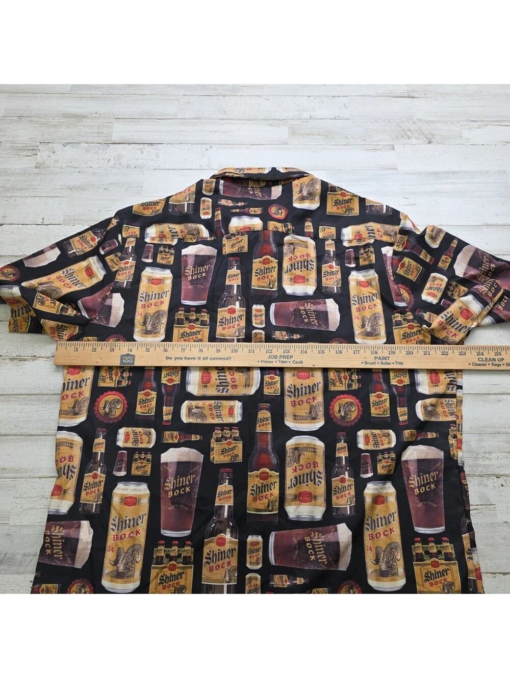 Shiner Bock Beer Button-Up Shirt Men's LG All Over Print Texas Drinking Party